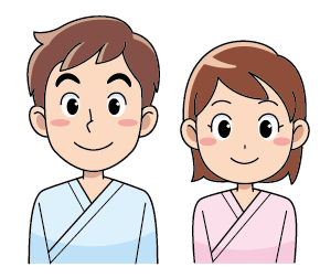 入院着を着た男女